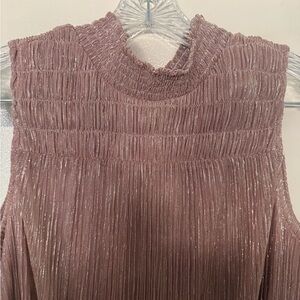 Nine West Metallic Pleated Mock Neck Party Dress— Size M